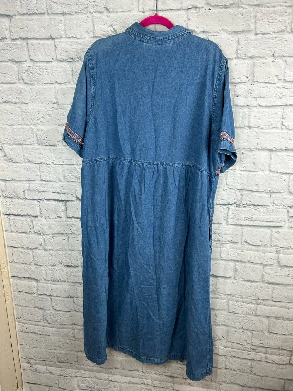 Anna Maxwell 2X Embroidered Denim Maxi Shirt Dress Button Front Pockets Boho - Picture 8 of 8